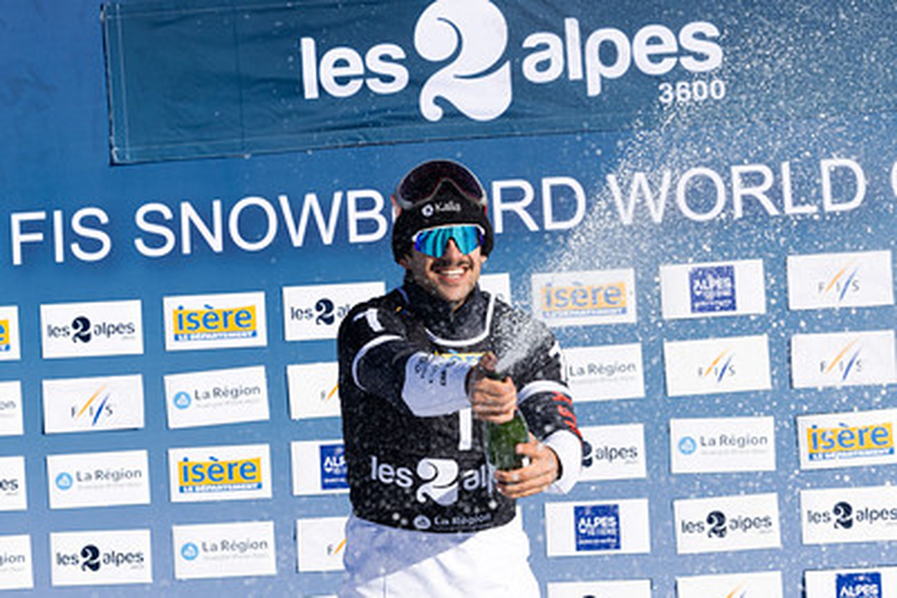 Grondin celebrates victory at Les Deux Alpes in December