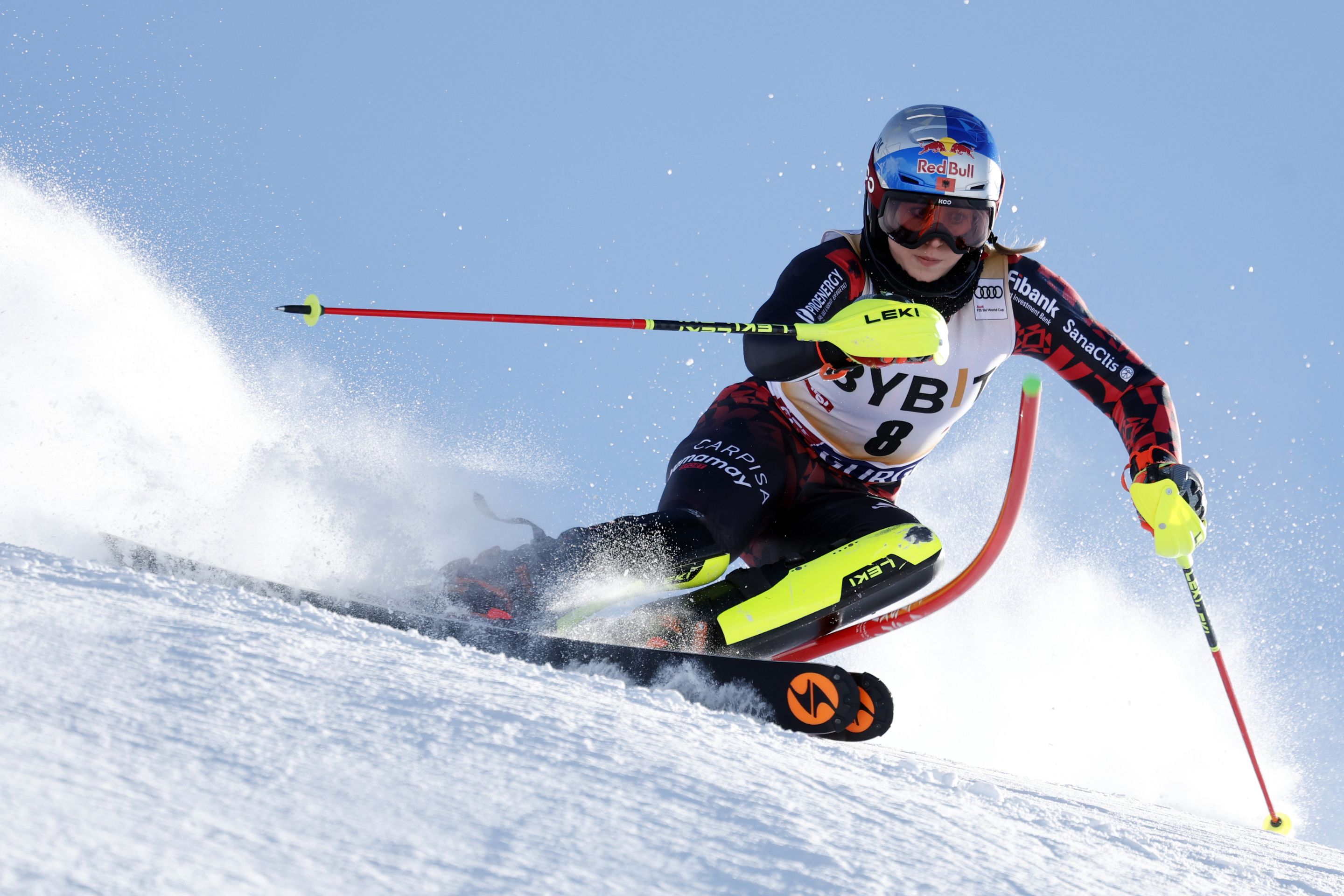 Lara Colturi (ALB/Blizzard) in full focus during the Gurgl Slalom on Sunday. ©FIS/ActionPress/Simon Hausberger