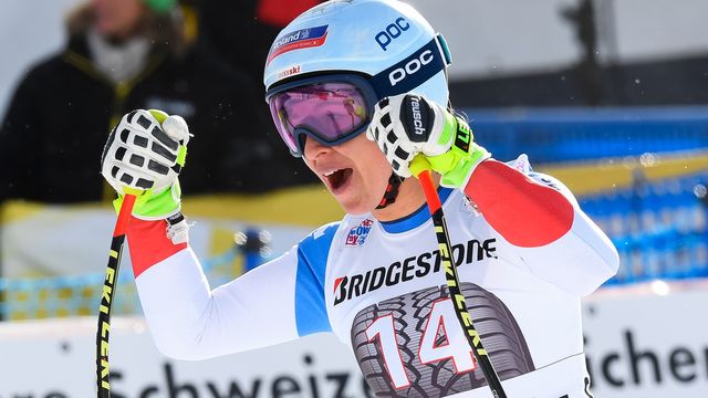 ST MORITZ, SWITZERLAND - DECEMBER 09: Jasmine Flury of Switzerland takes 1st place during the Audi FIS Alpine Ski World Cup Women's Super G on December 9, 2017 in St Moritz, Switzerland. (Photo by Alain Grosclaude/Agence Zoom)
