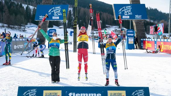 Nepryaeva defends Tour de Ski leader bib