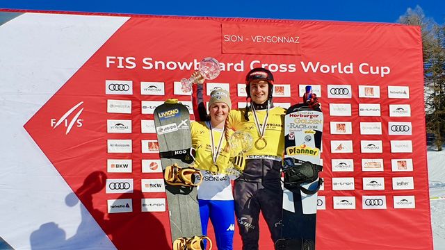 2019/20 SBX crystal gobe winners Michaela Moioli (ITA) and Alessandro Haemmerle (AUT)