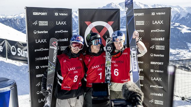 Mac Forehand (USA), Birk Ruud (NOR and Max Moffatt (CAN) © Christian Stadler/LAAX OPEN