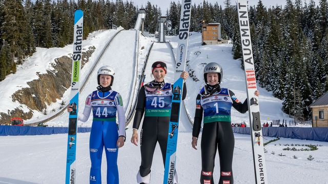 Nika Prevc, Alexandria Loutitt and Julia Mühlbacher