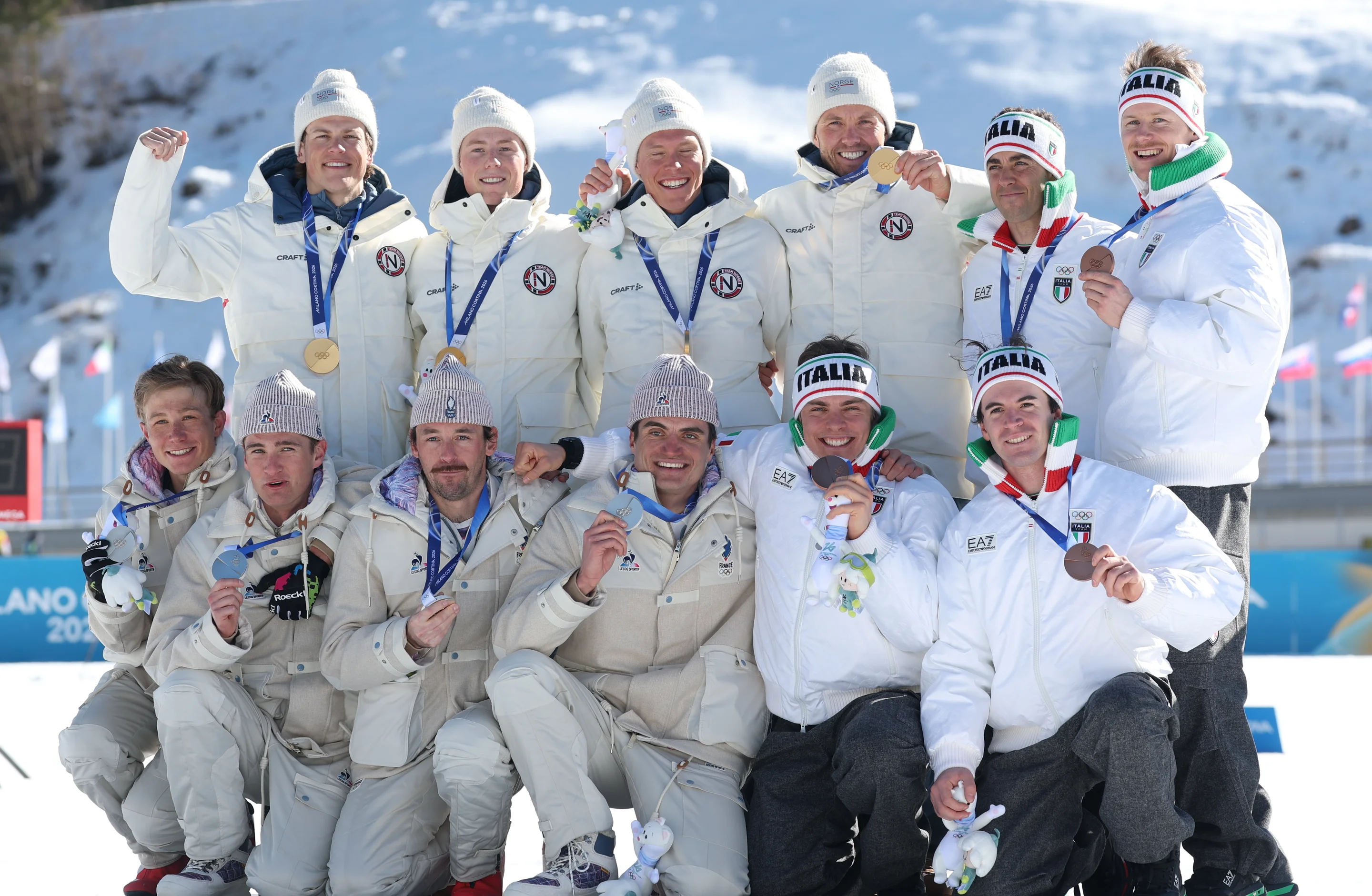 The Men's 4 x 7.5k medalists on the podium