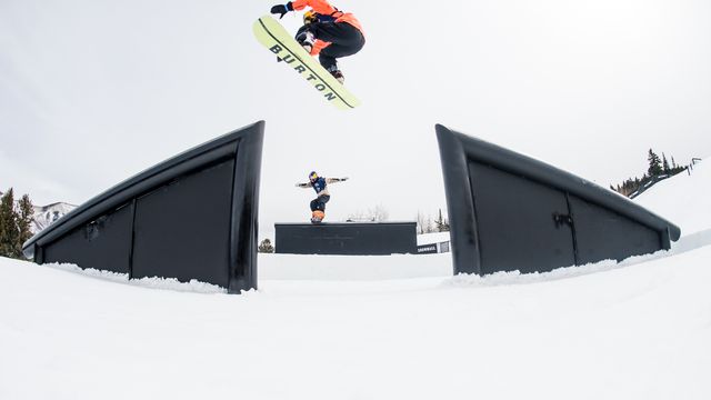 Brock Crouch (USA) and Marcus Kleveland (NOR) synchronized slopestyle training in Aspen © Mike Dawson/US Ski & Snowboard