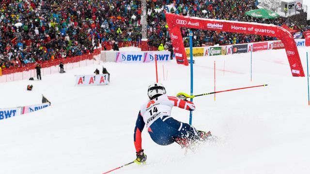 KITZBUEHEL, AUSTRIA - JANUARY 21: Dave Ryding of Great Britain competes during the Audi FIS Alpine Ski World Cup Men's Slalom on January 21, 2018 in Kitzbuehel, Austria. (Photo by Alain Grosclaude/Agence Zoom)