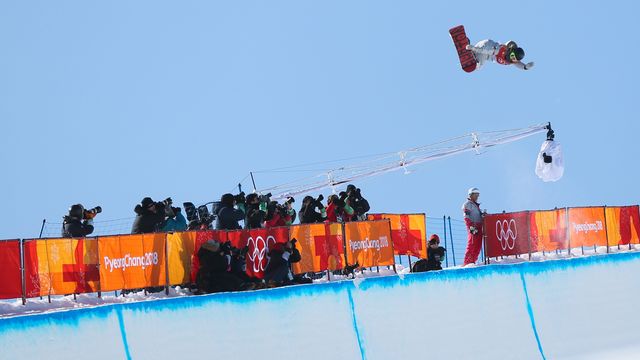 PYEONGCHANG-GUN, SOUTH KOREA - FEBRUARY 13: Chloe Kim of USA takes 1st place during the Snowboarding Women's Halfpipe Finals at Pheonix Snow Park on February 13, 2018 in Pyeongchang-gun, South Korea. (Photo by Laurent Salino/Agence Zoom)