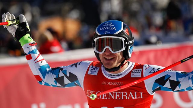 KITZBUEHEL, AUSTRIA - JANUARY 20: Matthias Mayer of Austria takes 1st place during the Audi FIS Alpine Ski World Cup Men's Super-G on January 20, 2017 in Kitzbuehel, Austria (Photo by Alain Grosclaude/Agence Zoom)