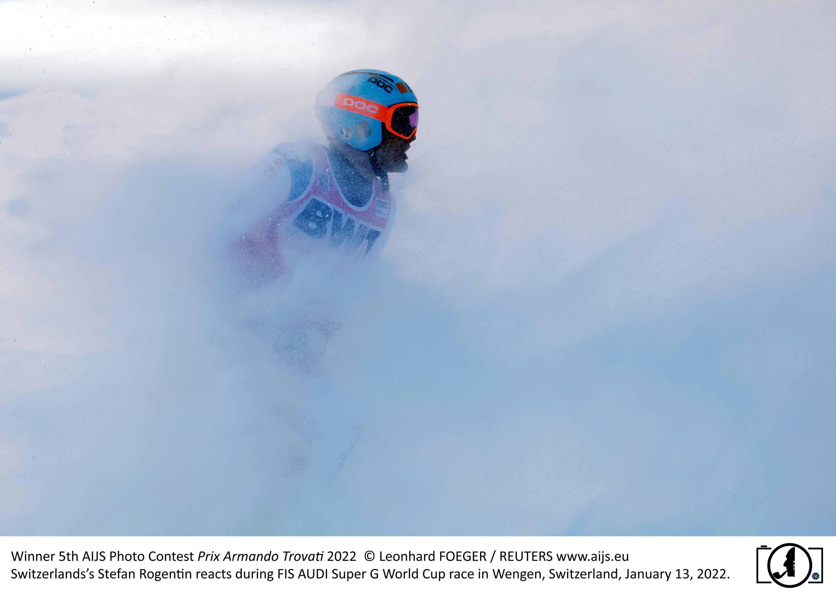 Alpine Skiing - FIS Alpine Ski World Cup - Men's Super G - Wengen, Switzerland - January 13, 2022
Switzerland's Stefan Rogentin reacts after his first run REUTERS/Leonhard Foeger     TPX IMAGES OF THE DAY    Winnerof the Prix Armando trovati 2022 www.aijs.eu 