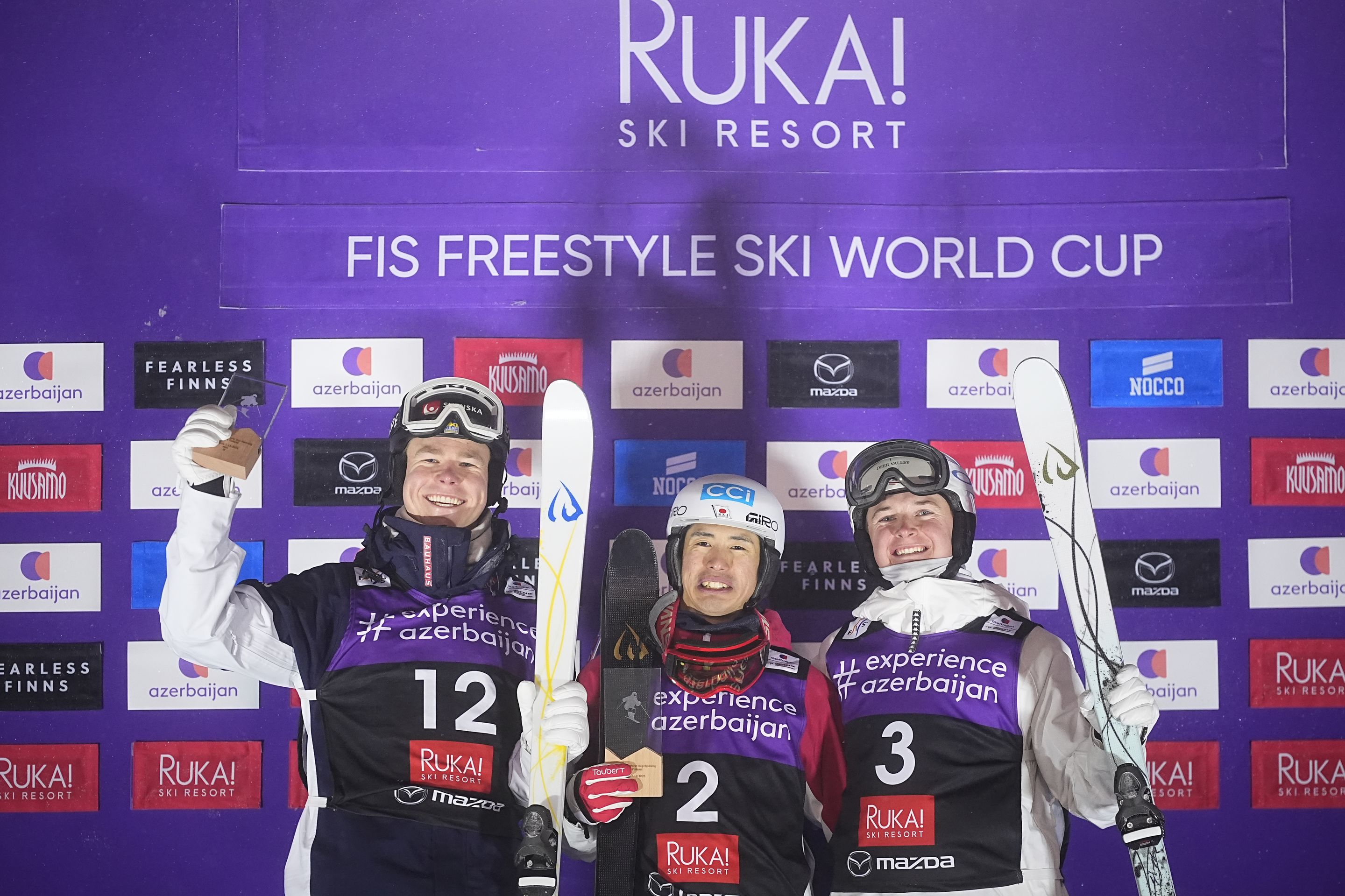 From left: Walter Wallberg of Sweden, Ikuma Horishima of Japan and Nick Page of the United States. Photo: FIS/ActionPress/Kalle Parkkinson