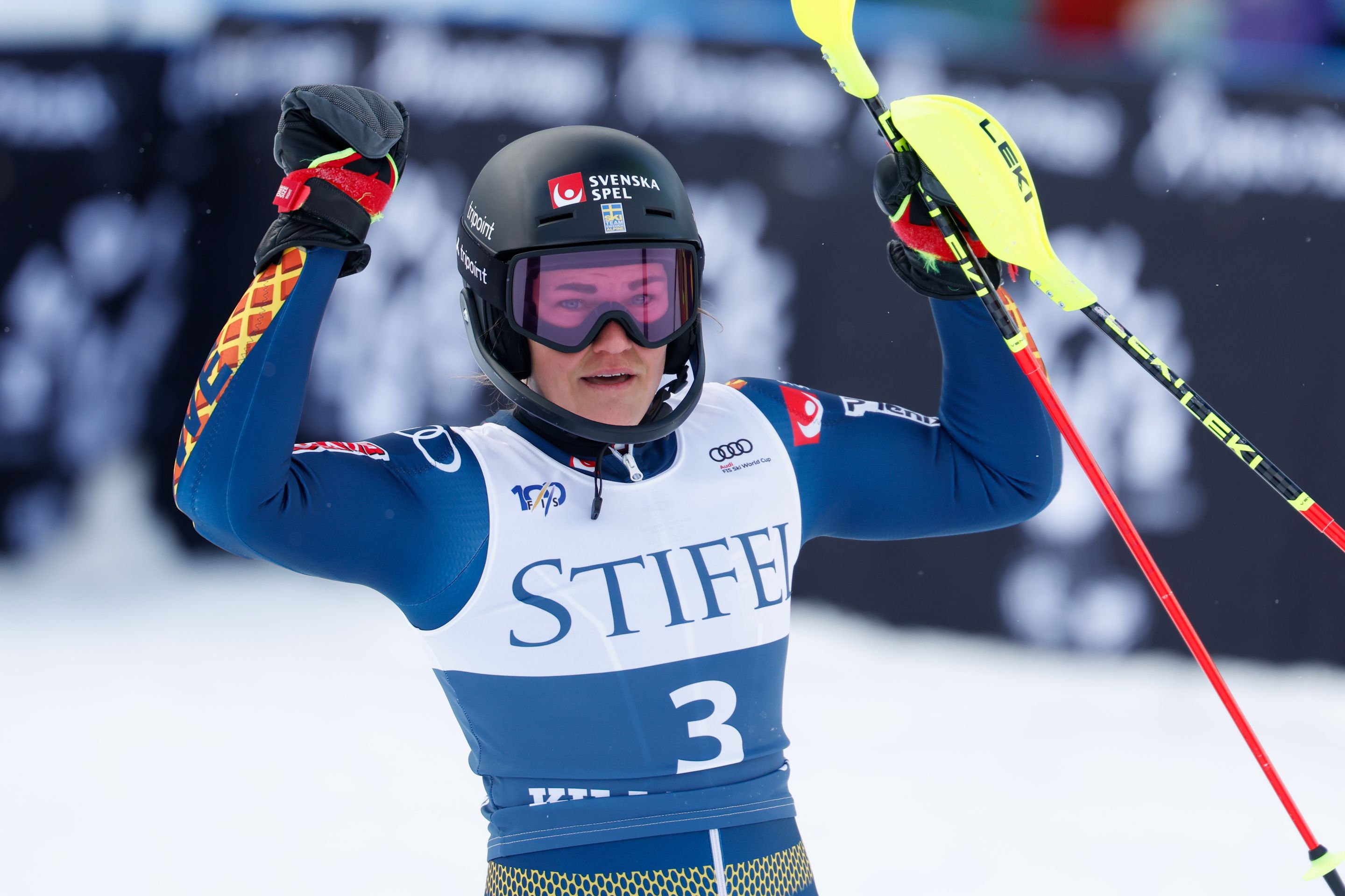 Anna Swenn Larsson (SWE) after skiing into equal second place in the Killington slalom (Agence Zoom)