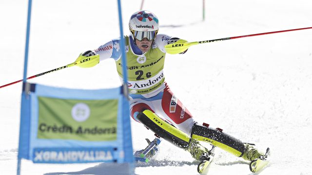 SOLDEU, ANDORRA - MARCH 15: Daniel Yule of Switzerland takes 1st place during the Audi FIS Alpine Ski World Cup Men's and Women's Alpine Team Event on March 15, 2019 in Soldeu Andorra. (Photo by Alexis Boichard/Agence Zoom)