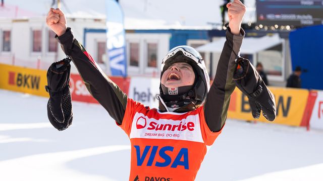 Tsubaki Miki (JPN) erupts with joy after winning in Davos. @Miha Matavz/FIS
