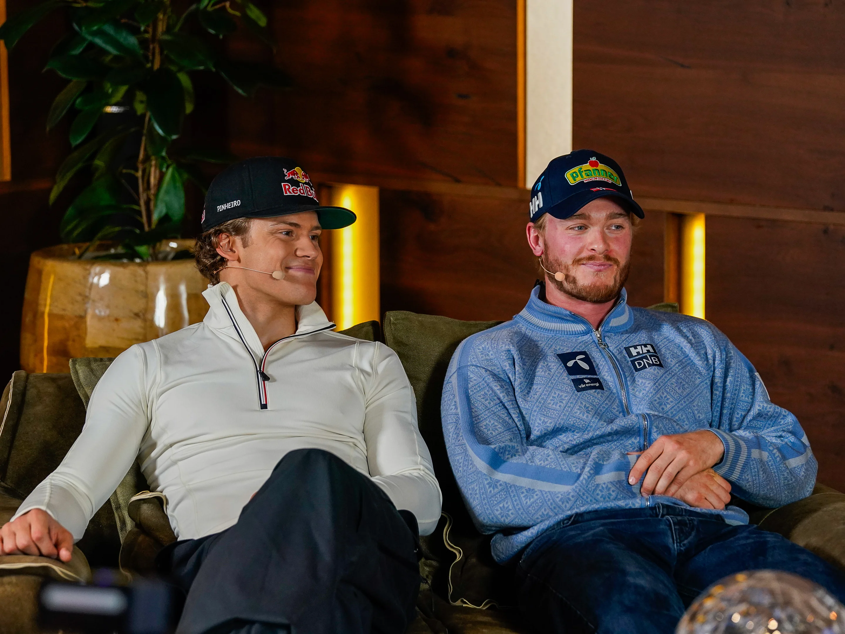 SOELDEN, AUSTRIA - OCTOBER 23: Lucas Pinheiro Braathen of Brazil and Atle Lie McGrath of Norway during the FIS Race Talk prior to the Audi FIS Ski World Cup on October 23, 2026 in Soelden, Austria. (Photo by Michel Cottin/AgenceZoom/FIS)