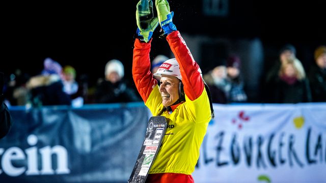 Claudia Riegler (AUT) celebrates in Bad Gastein in 2018 ©Miha Matavz/FIS