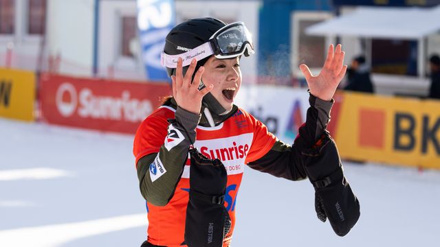 Tsubaki Miki erupts with joy after a win. ©Miha Matavz/FIS