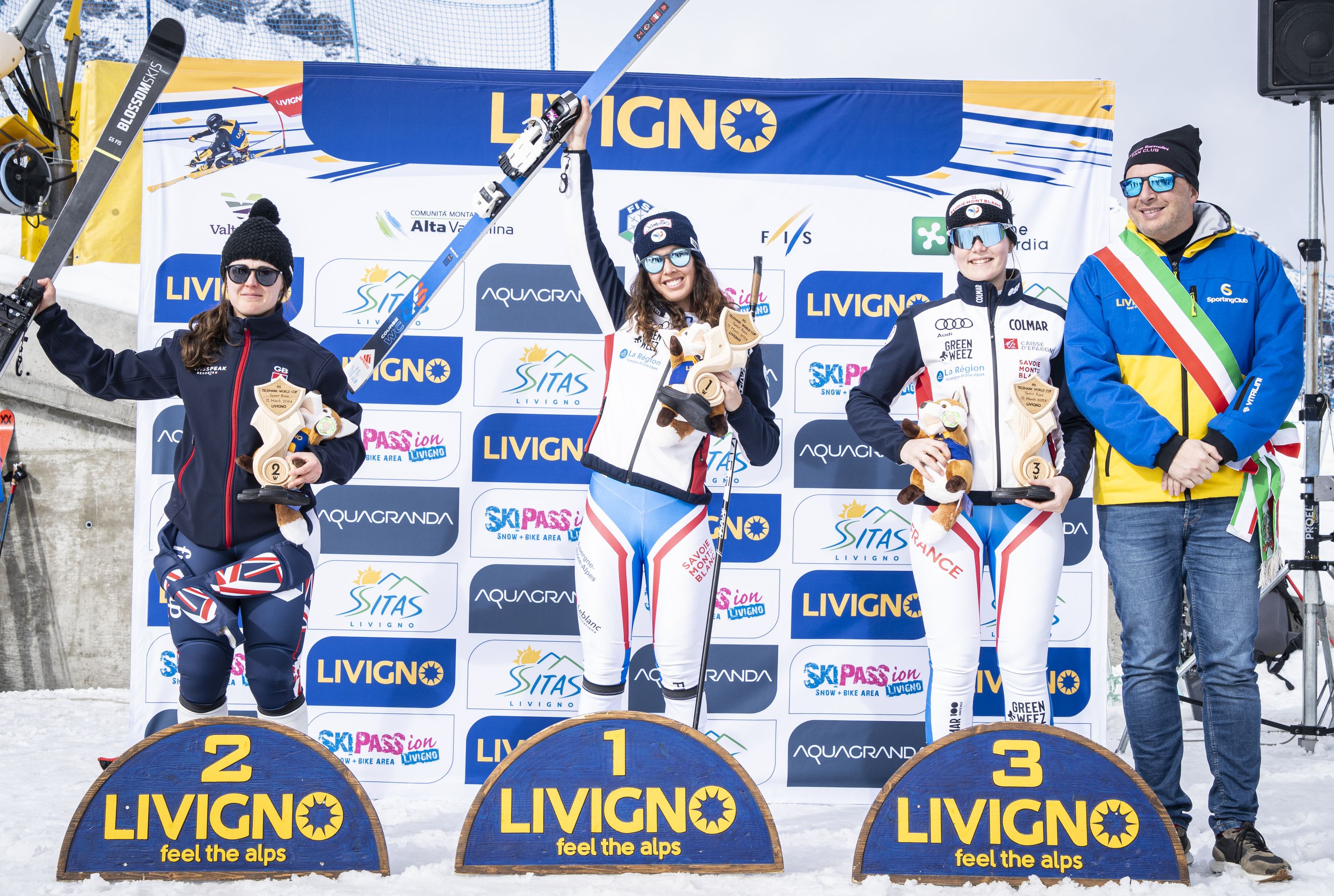 Women's podium of the first Sprint (from left to right): Jasmin Taylor (GBR), Argeline Tan Bouquet (FRA) and Camille Bourbon (FRA)