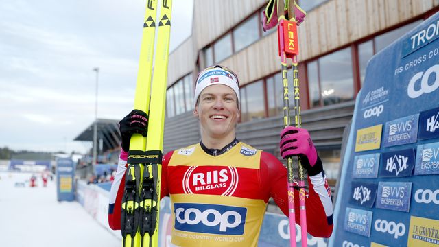 Home sweet home: Johannes Hoesflot Klaebo (NOR) gets his 100th World Cup win in Trondheim