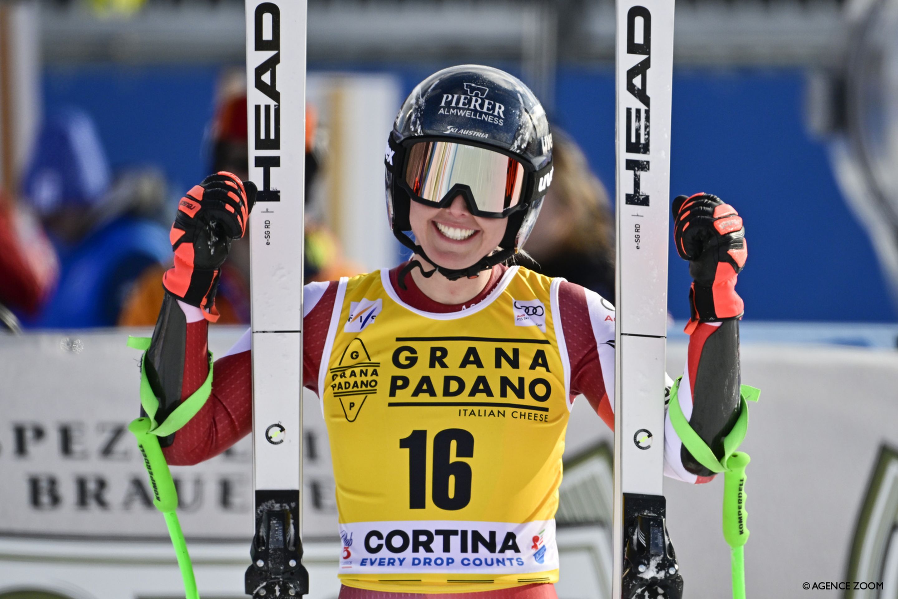 Austria's Cornelia Huetter is all smiles after finishing second (Agence Zoom)