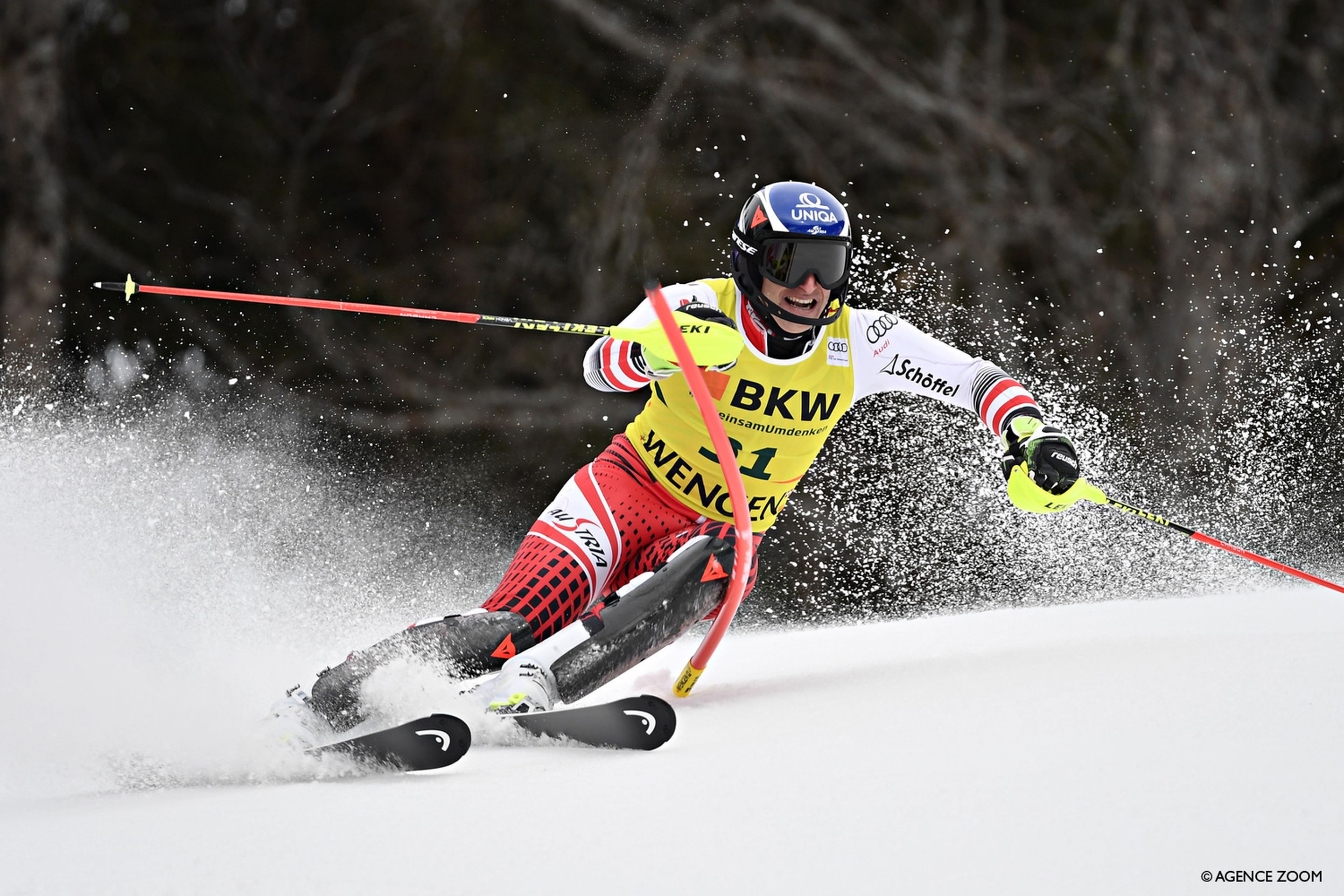 WENGEN, SWITZERLAND - JANUARY 17 : Matthias Mayer of Austria takes 1st place during the Audi FIS Alpine Ski World Cup Men's Alpine Combined on January 17, 2020 in Wengen Switzerland. (Photo by Alain Grosclaude/Agence Zoom)