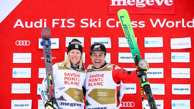 ©GEPA: Crystal Globe winners of the season Sandra Naeslund (SWE) and Kevin Drury (CAN)