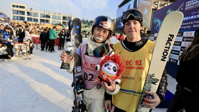 Tess Ledeux (FRA) and Tormod Frostad (NOR) at the FIS Freeski World Cup in Beijing, China. Photo @fisparkandpipe