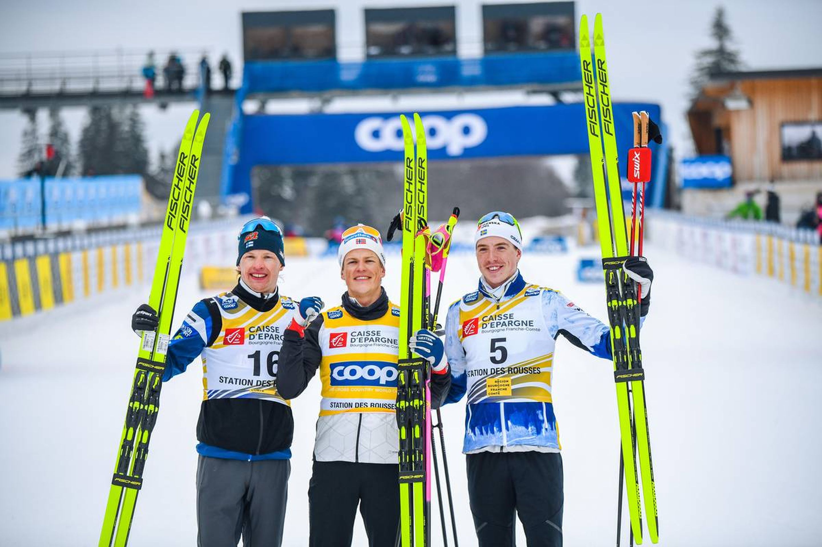 The top trio: Finland's Iivo Niskanen (left), Norway's Johannes Hoesflot Klaebo (middle) and Sweden's William Poromaa (right): @Nordic Focus.
