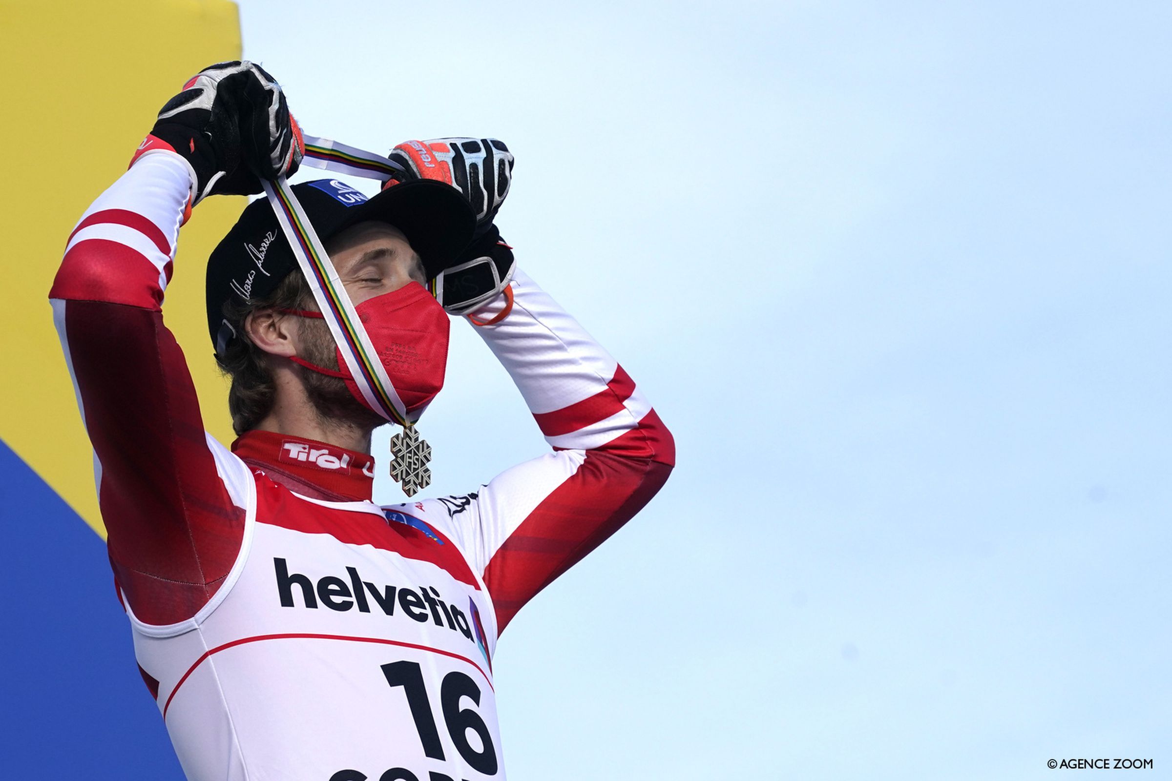 CORTINA D'AMPEZZO, ITALY - FEBRUARY 19 : Marco Schwarz of Austria wins the bronze medal during the FIS Alpine Ski World Championships Men's Giant Slalom on February 19, 2021 in Cortina d'Ampezzo Italy. (Photo by Francis Bompard/Agence Zoom)