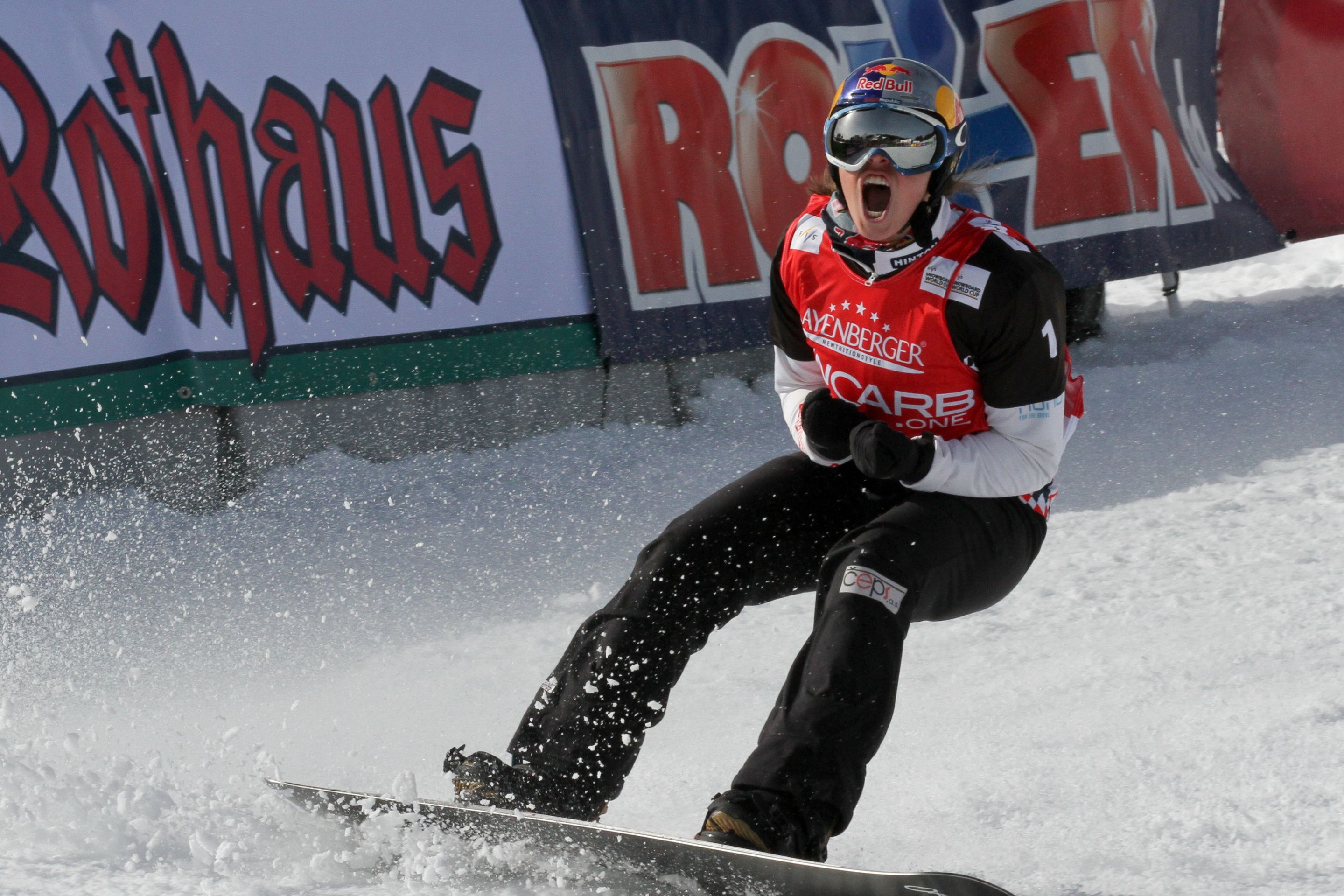 Eva Samkova (CZE) celebrates win - SBX World Cup Feldberg - Race 2