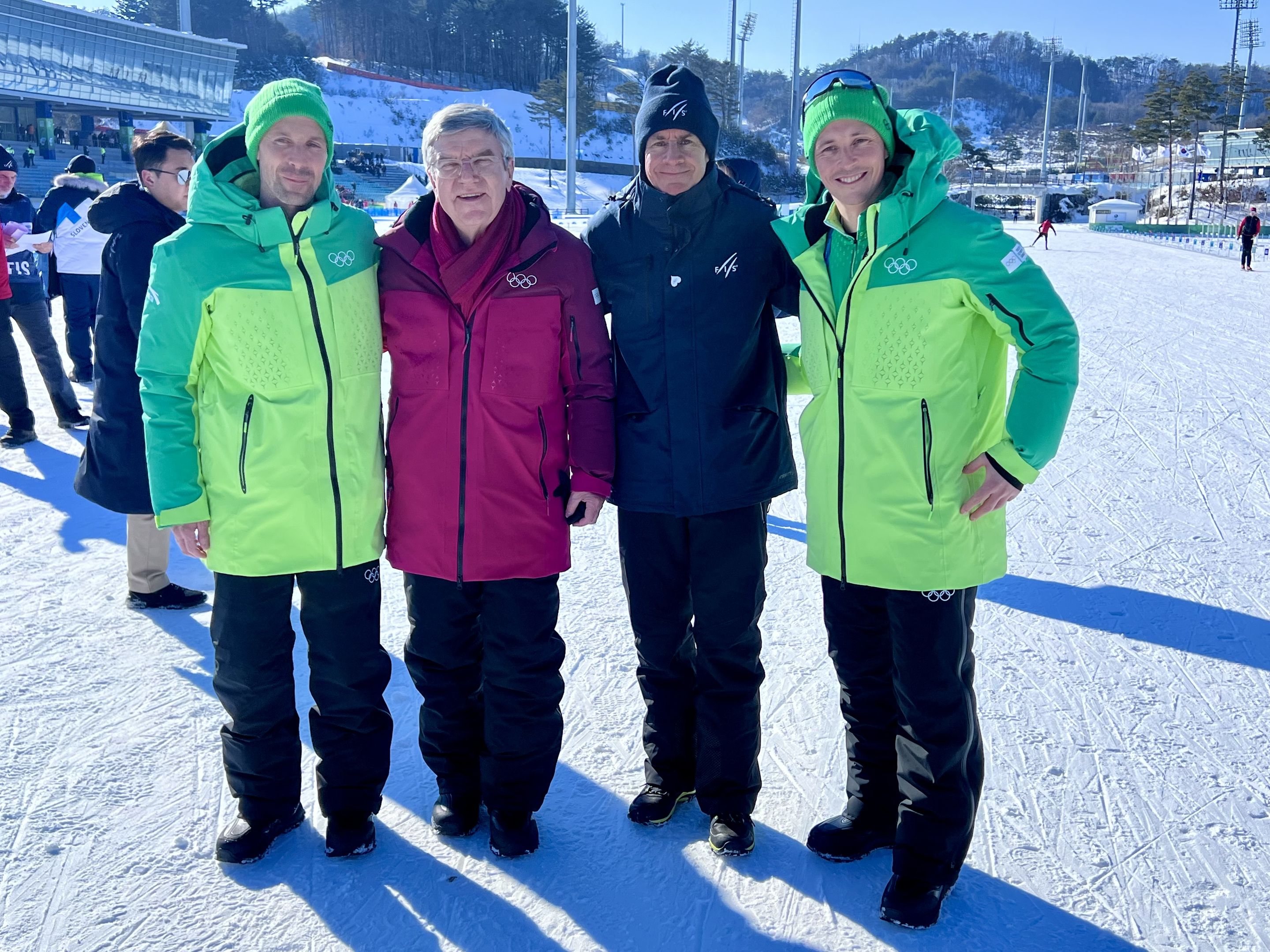 Maxime Laheurte, Thomas Bach, Johan Eliasch and Eric Frenzel