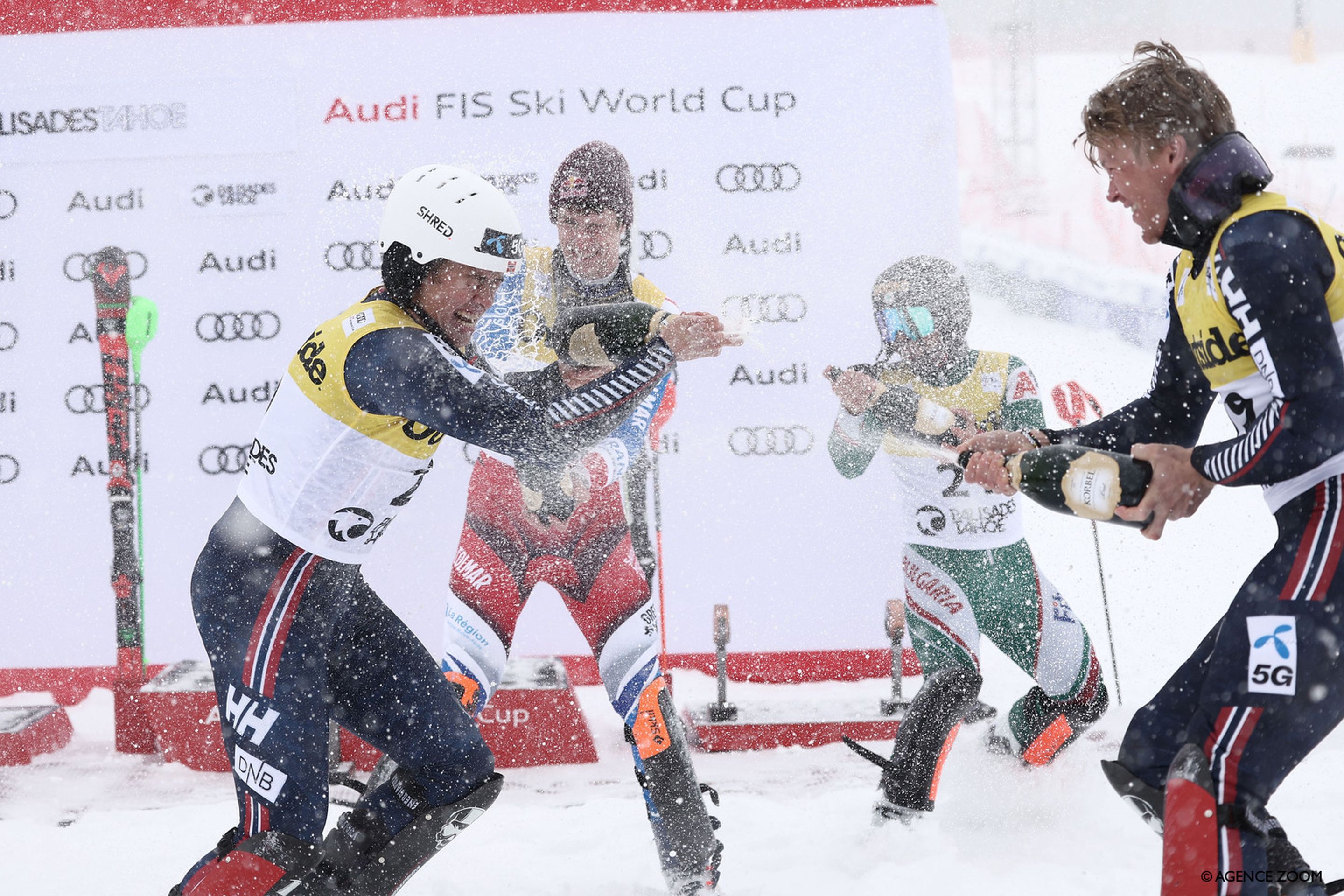 Alexander Steen Olsen sprays champagne with the rest of the podium after a dramatic finish (Agence Zoom)