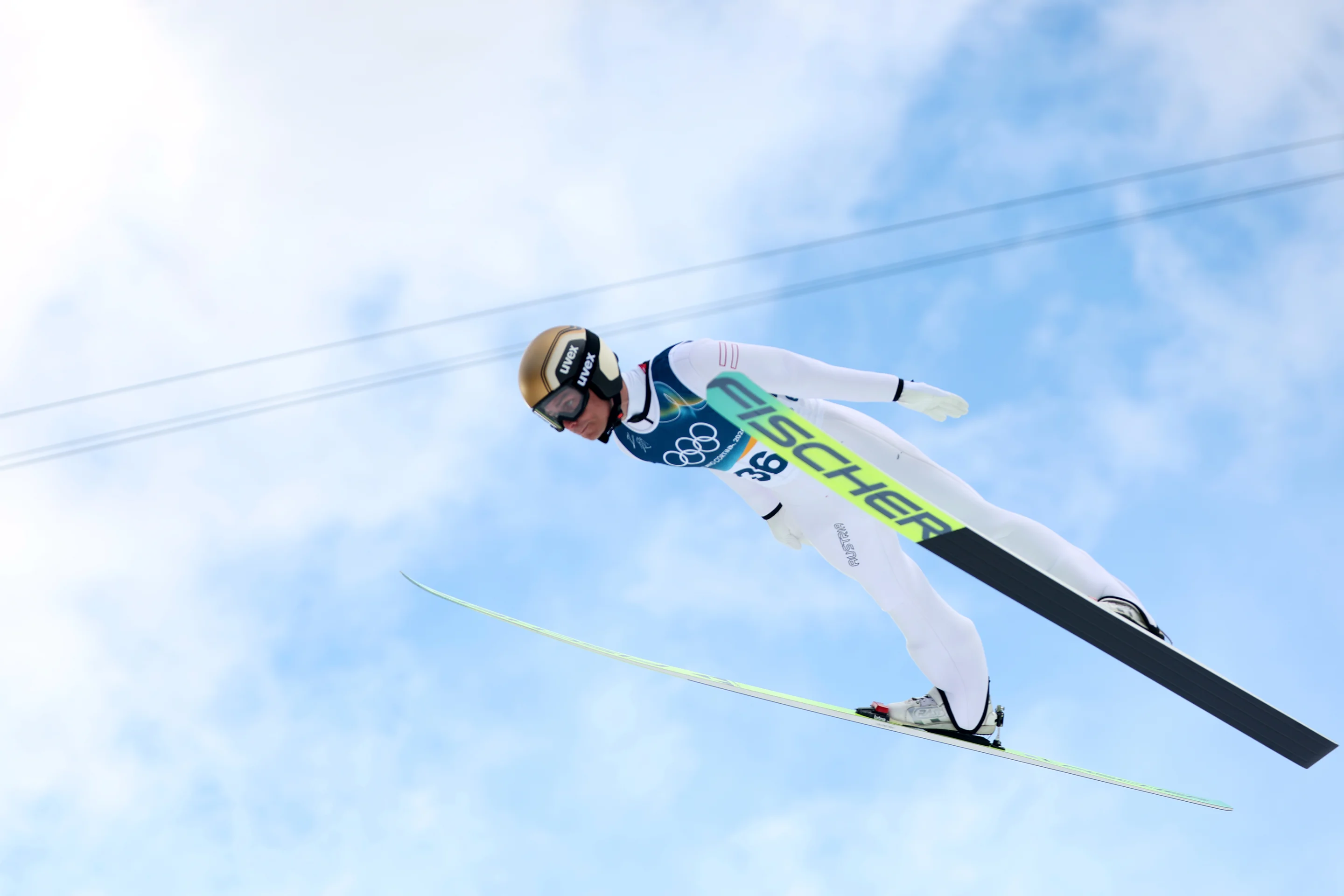 Johannes Lamparter in action during the Ski Jump