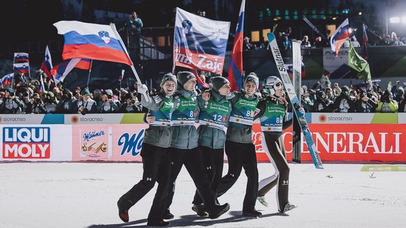 Historic home victory for Slovenia's ski jumpers