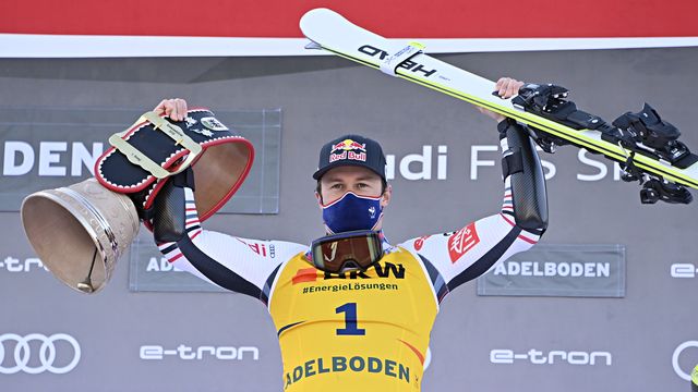 ADELBODEN, SWITZERLAND - JANUARY 8 : Alexis Pinturault of France takes 1st place during the Audi FIS Alpine Ski World Cup Men's Giant Slalom on January 8, 2021 in Adelboden Switzerland. (Photo by Alain Grosclaude/Agence Zoom)