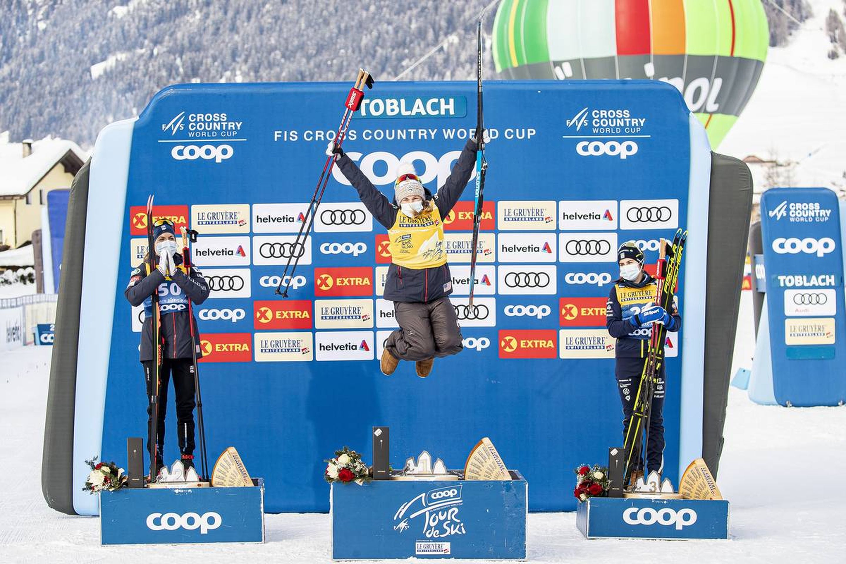 05.01.2021, Toblach, Italy (ITA):
Rosie Brennan (USA), Jessie Diggins (USA), Ebba Andersson (SWE), (l-r)  - FIS world cup cross-country, tour de ski, 10km women, Toblach (ITA). www.nordicfocus.com. © Modica/NordicFocus. Every downloaded picture is fee-liable.