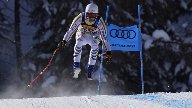 Germany's Romed Baumann in action in the men's super-G, Cortina 2021 (Agence Zoom).