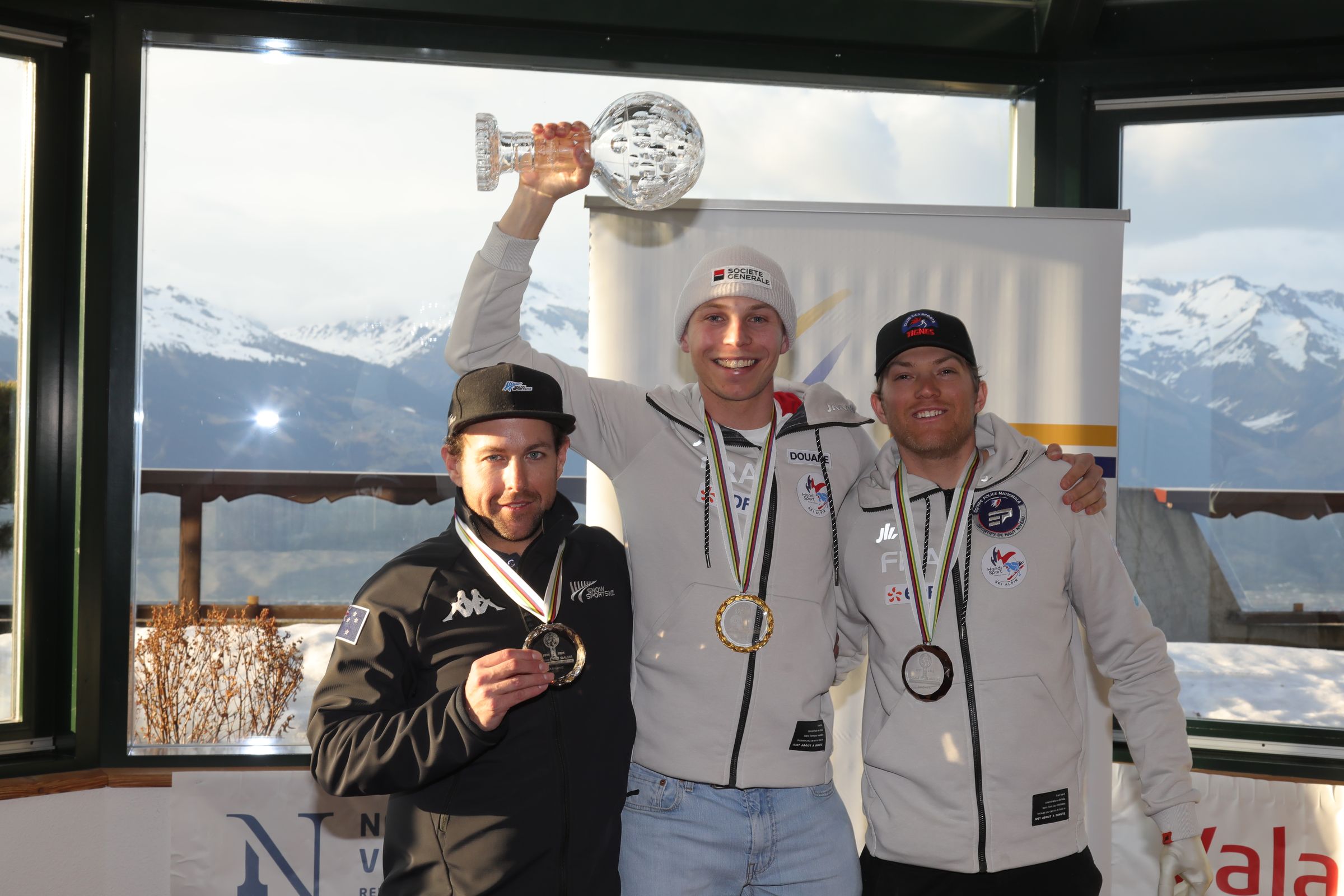 Adam Hall (NZL), Arthur Bauchet (FRA) and Oscar Burnham (FRA)