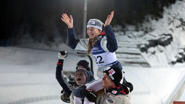 Katharina Gruber celebrates her win © FIS/NocoGirls