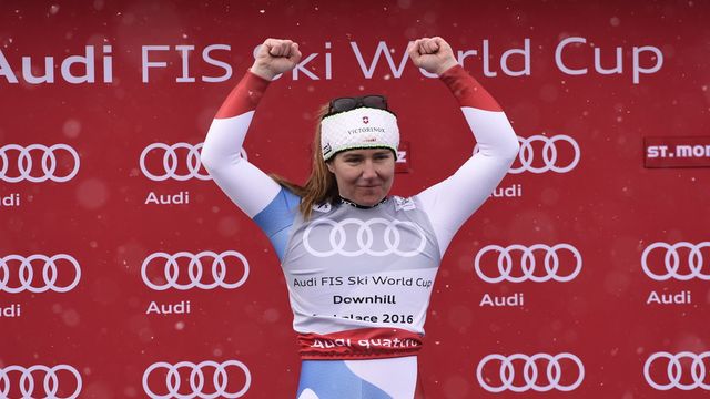 ST. MORITZ, SWITZERLAND - MARCH 14: (FRANCE OUT) Margo Bailet of France competes during the Audi FIS Alpine Ski World Cup Finals Women's Downhill Training on March 14, 2016 in St. Moritz, Switzerland. (Photo by Alain Grosclaude/Agence Zoom/Getty Images) *** Local Caption *** Margot Bailet