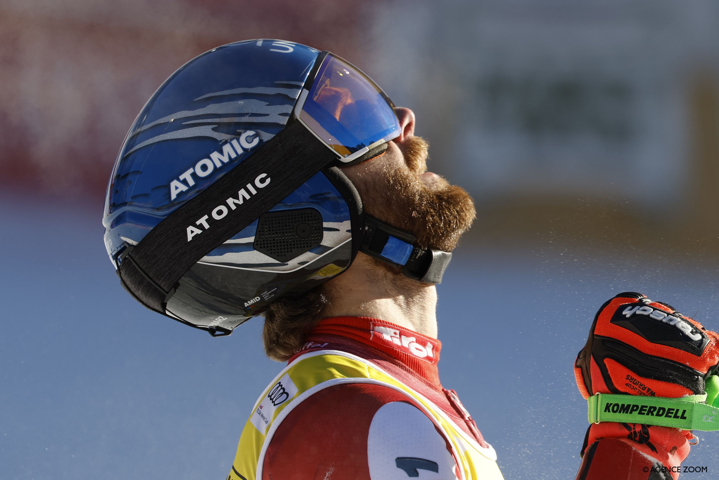 A relieved Marco Schwarz (AUT) after he guaranteed himself a spot on the podium (Agence Zoom)