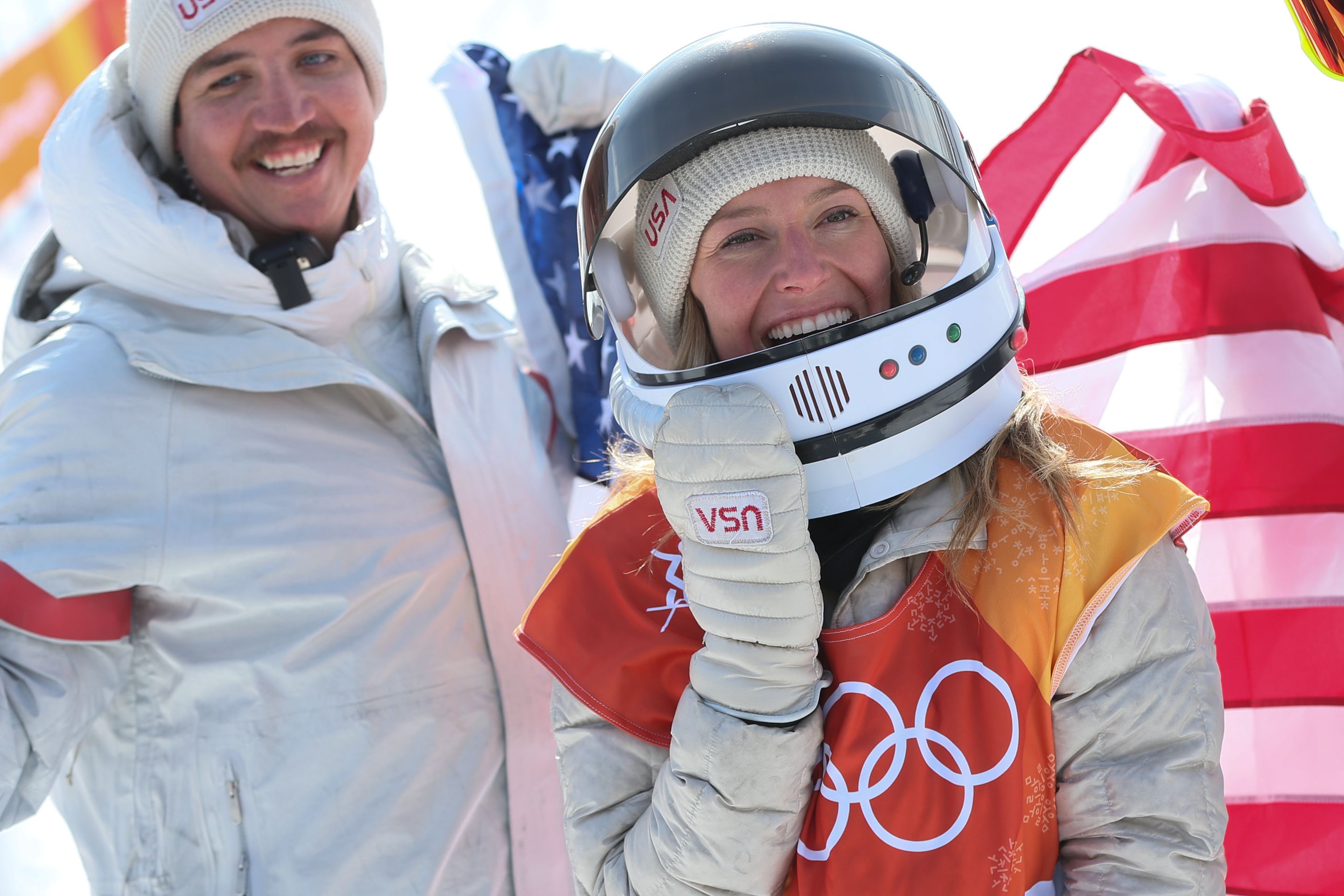 PYEONGCHANG-GUN, SOUTH KOREA - FEBRUARY 12: Jamie Anderson of USA during the Snowboarding Women's Slopestyle Finals at Pheonix Snow Park on February 12, 2018 in Pyeongchang-gun, South Korea. (Photo by Laurent Salino/Agence Zoom)