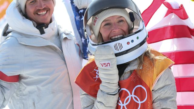 PYEONGCHANG-GUN, SOUTH KOREA - FEBRUARY 12: Jamie Anderson of USA during the Snowboarding Women's Slopestyle Finals at Pheonix Snow Park on February 12, 2018 in Pyeongchang-gun, South Korea. (Photo by Laurent Salino/Agence Zoom)