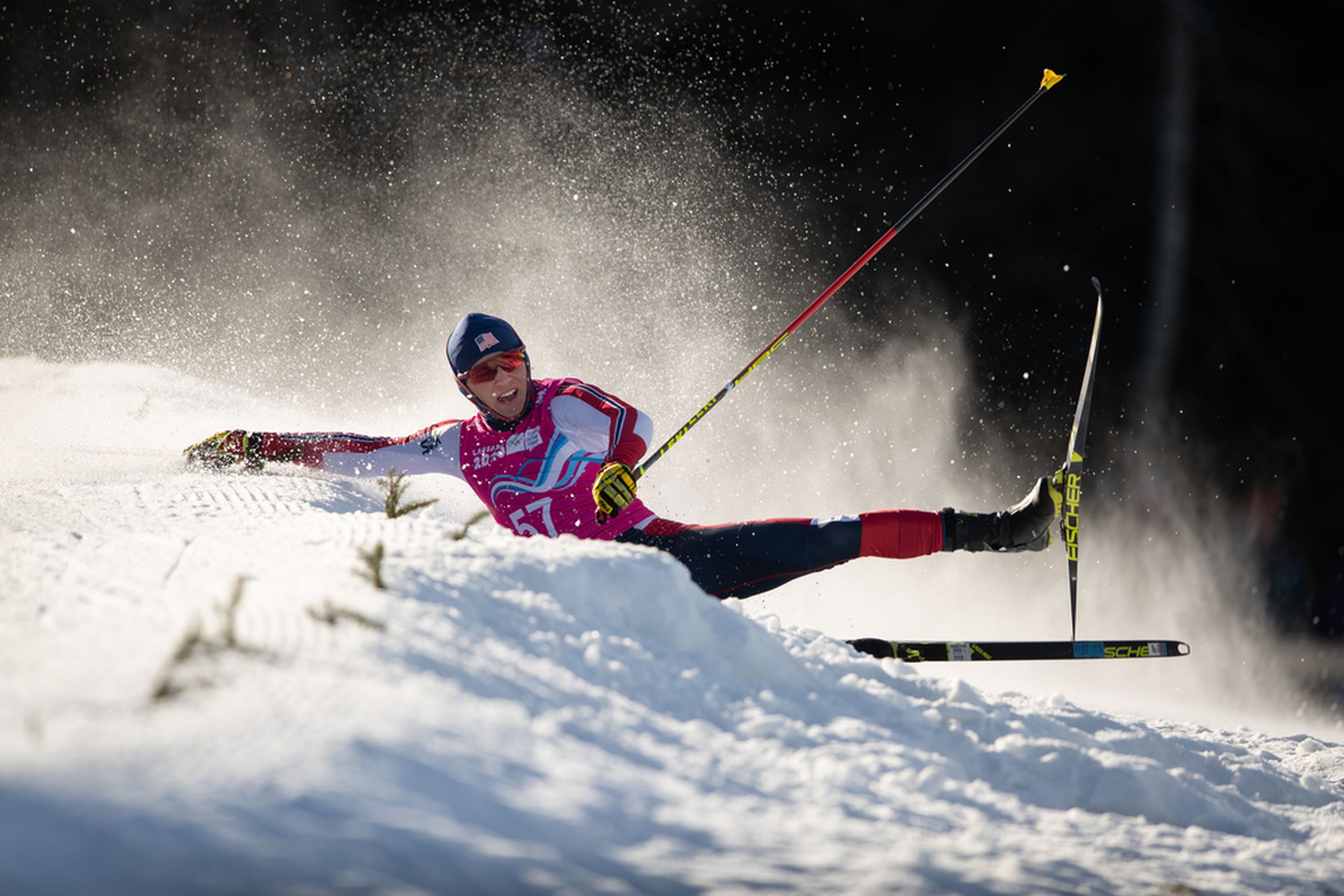 Brian Bushey USA falls during  the Cross-Country Skiing Men’s Sprint at the Vallee de Joux Cross-Country Centre The Winter Youth Olympic Games, Lausanne, Switzerland, Sunday 19 January 2020. Photo: OIS/Dylan Burns. Handout image supplied by OIS/IOC.