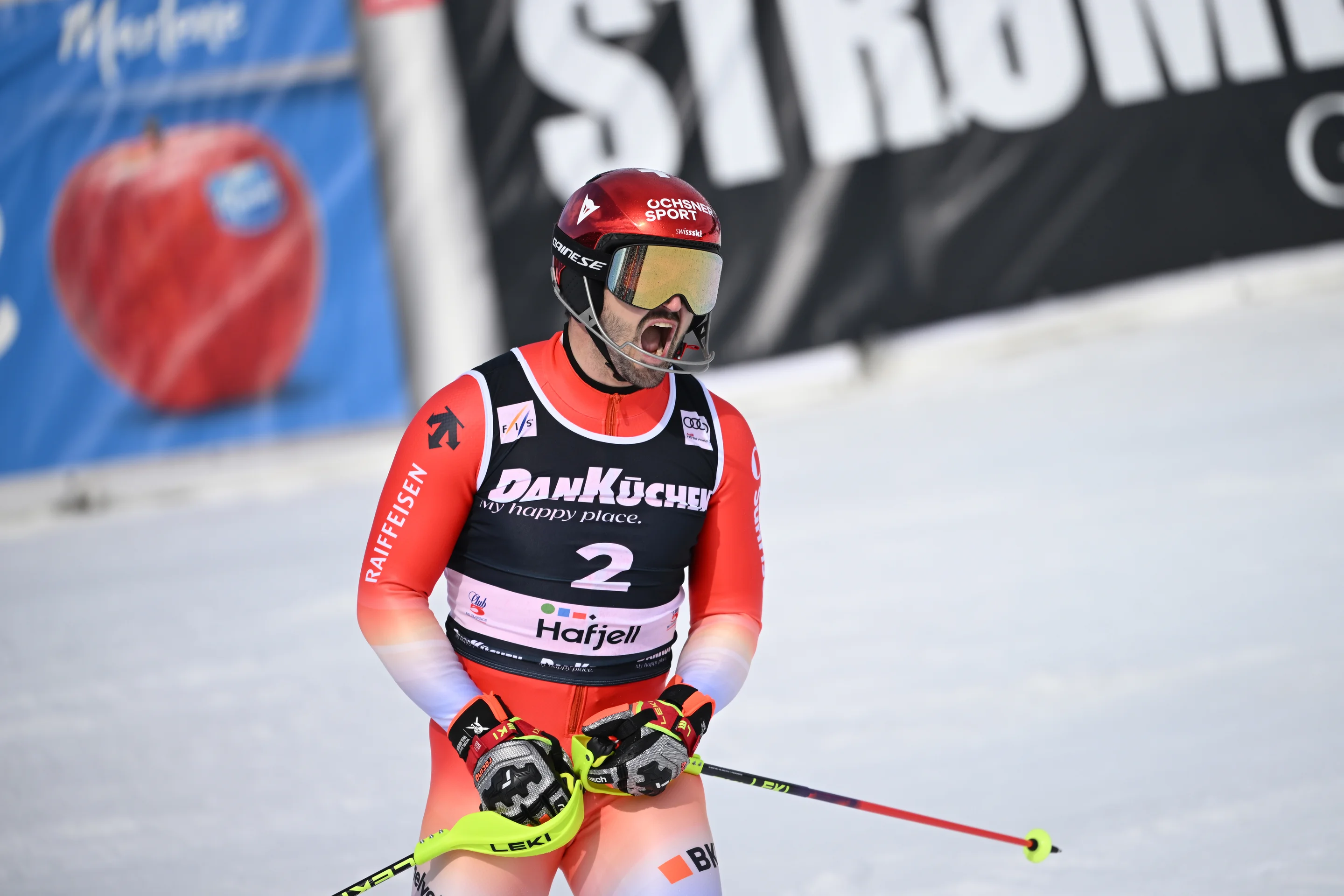 Loic Meillard (SUI/Rossignol) reacts after skiing into second place on Wednesday. ©FIS/ActionPress/Jonathan Nackstrand