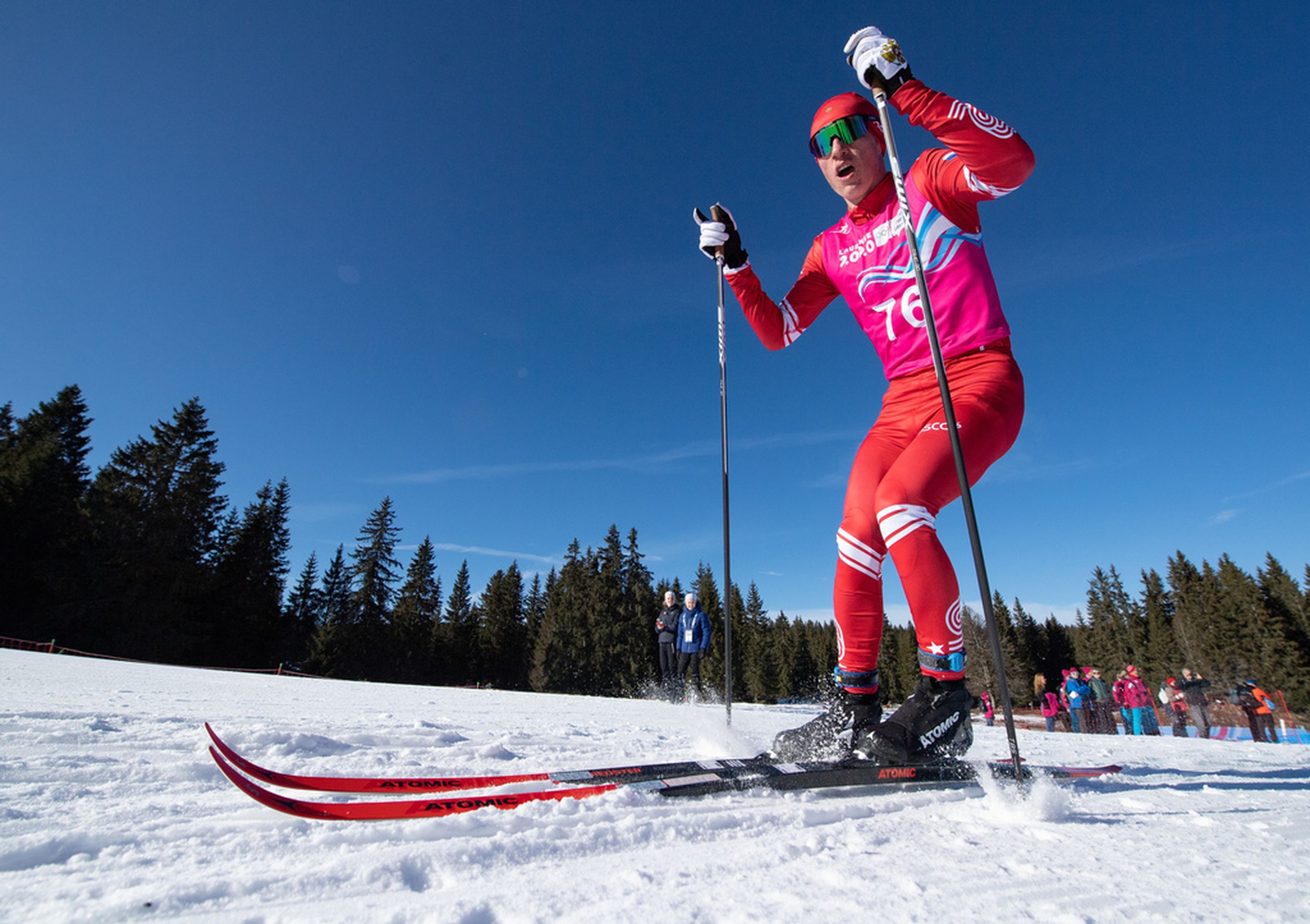 Iliya Tregubov RUS in action during the Cross-Country Skiing Men’s 10km Classic at Vallee de Joux Cross-Country Centre.. The Winter Youth Olympic Games, Lausanne, Switzerland, Tuesday 21 January 2020. Photo: OIS/Joel Marklund. Handout image supplied by OIS/IOC