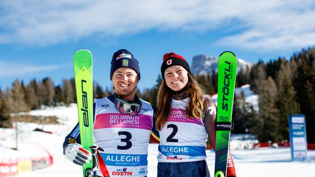 Erik Mobaerg and India Sherret collected maiden World Cup wins in Alleghe on Friday (GEPA)