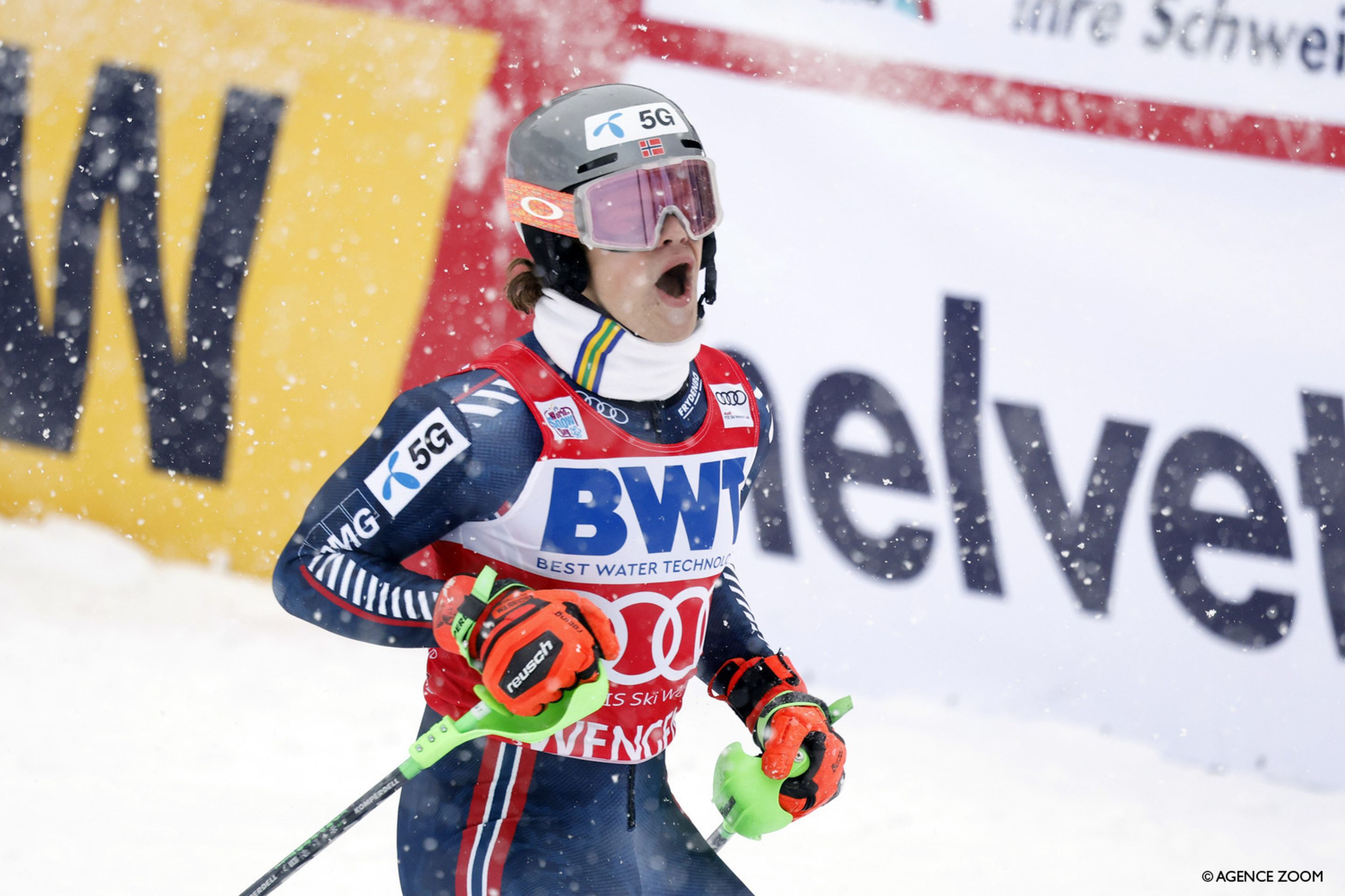 Lucas Braathen (NOR) came up just short of his fourth slalom victory of the season (Agence Zoom)