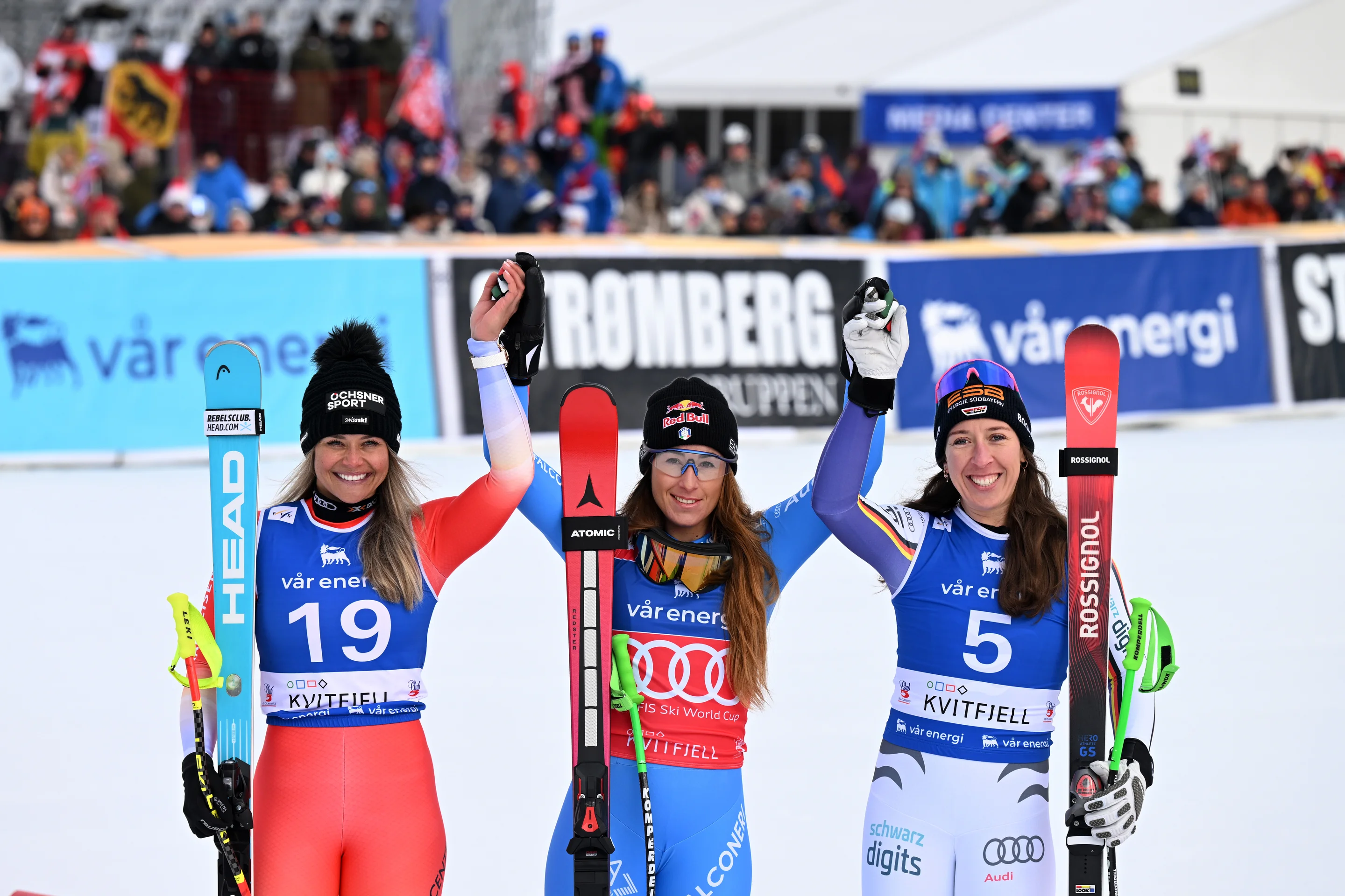 Sunday's Kvitfjell Super G podium. ©FIS/ActionPress/Jonathan Nackstrand