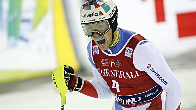 MADONNA DI CAMPIGLIO, ITALY - JANUARY 8: Daniel Yule of Switzerland takes 1st place during the Audi FIS Alpine Ski World Cup Men's Slalom on January 8, 2020 in Madonna di Campiglio Italy. (Photo by Christophe Pallot/Agence Zoom)
