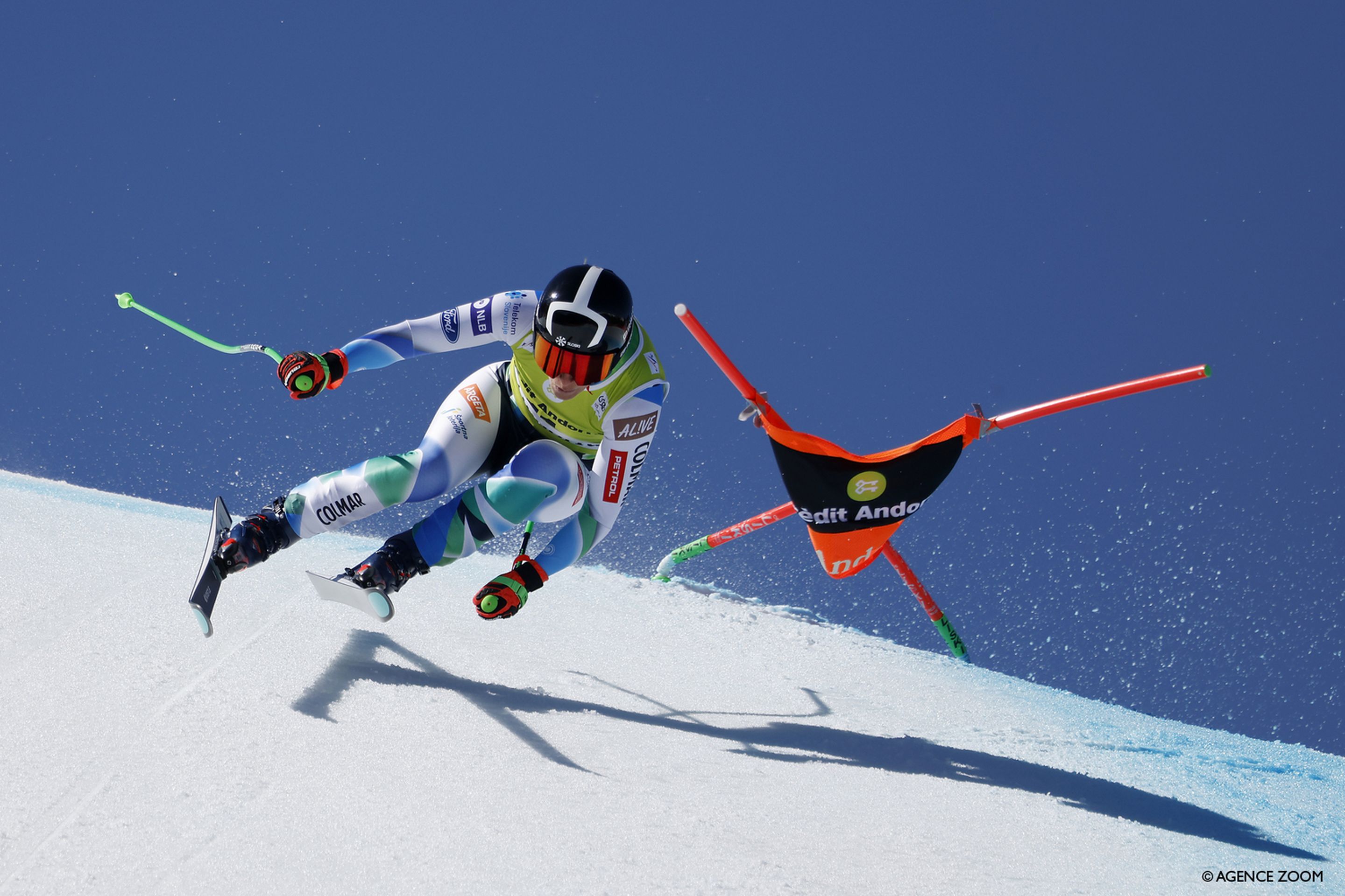 Ilka Stuhec (SLO) on her way to winning the downhill at the 2023 World Cup finals in Soldeu (Agence Zoom)
